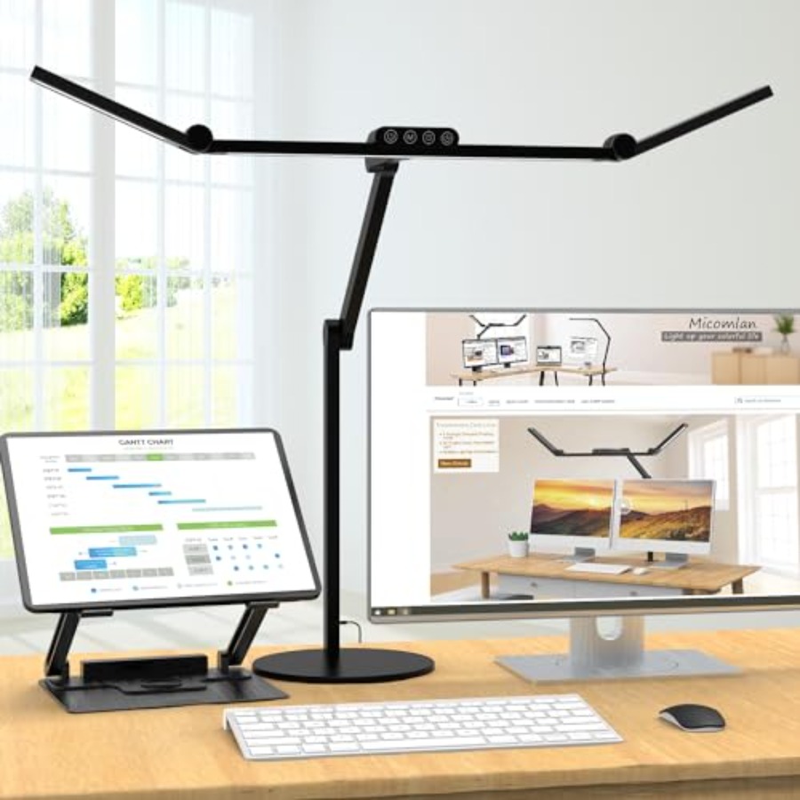 Home Office Lamp - โคมไฟตั้งโต๊ะสถาปนิกพร้อมไฟสร้างบรรยากาศ, ไฟตั้งโต๊ะ LED ปรับได้สำหรับโฮมออฟฟิศพร้อมฐาน, โต๊ะหรี่แสงอัตโนมัติสว่าง 24W