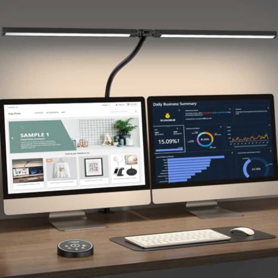 Home Office Lamp - โคมไฟตั้งโต๊ะ LED สำหรับสำนักงานและบ้าน - โคมไฟสำหรับสถาปนิกถนอมสายตาพร้อมที่หนีบ, ไฟทำงานอัจฉริยะสำหรับจอคอมพิวเตอร์แบบคู่: