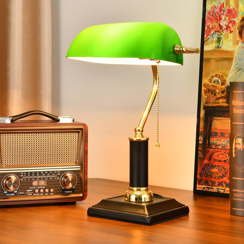 Home Office Lamp - โคมไฟตั้งโต๊ะทองเหลืองสไตล์วินเทจ รีโทร อเมริกัน สำหรับอ่านหนังสือ ตกแต่งบ้าน สำนักงาน