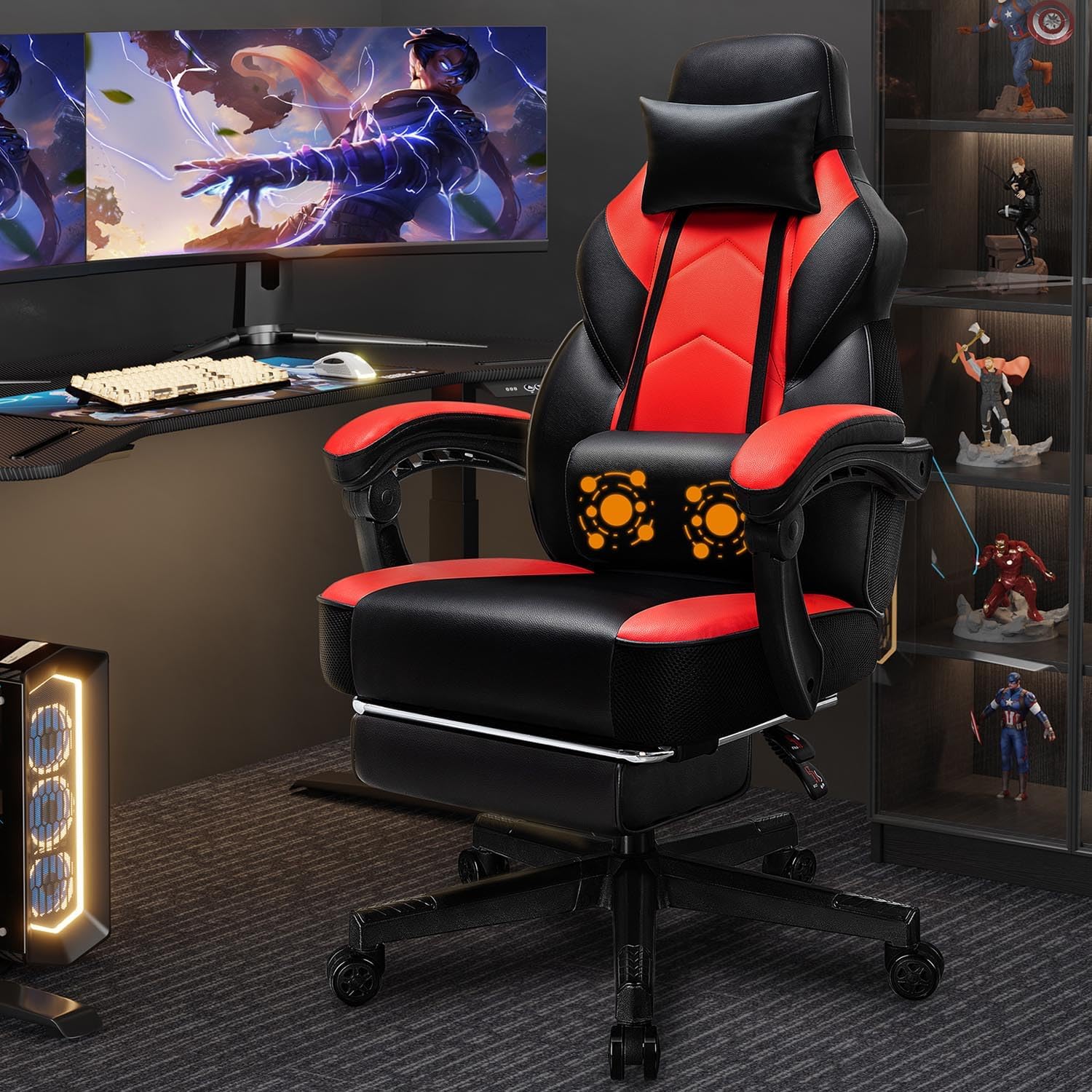 Home Office Image - เก้าอี้เกมมิ่งพร้อมที่วางเท้า ระบบนวดหลัง รองรับสรีระ ออกแบบตามหลักสรีรศาสตร์ สำหรับใช้ในบ้าน สำนักงาน