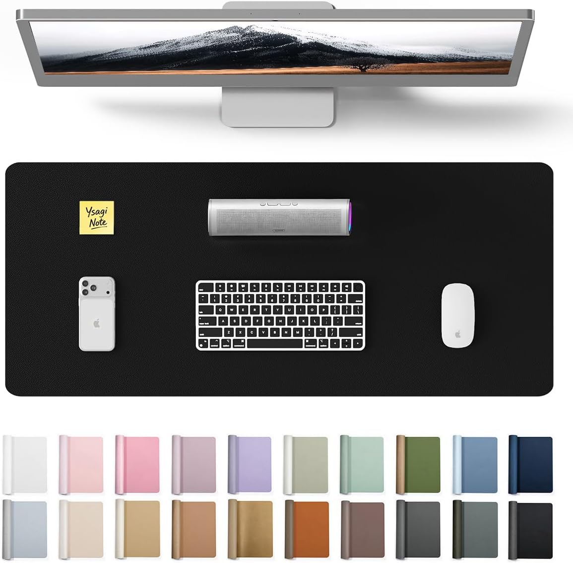 Home Office Image - แผ่นรองโต๊ะหนังขนาดใหญ่ 23.6x13.8 นิ้ว, แผ่นรองเมาส์ PU สำหรับสำนักงานและบ้าน,