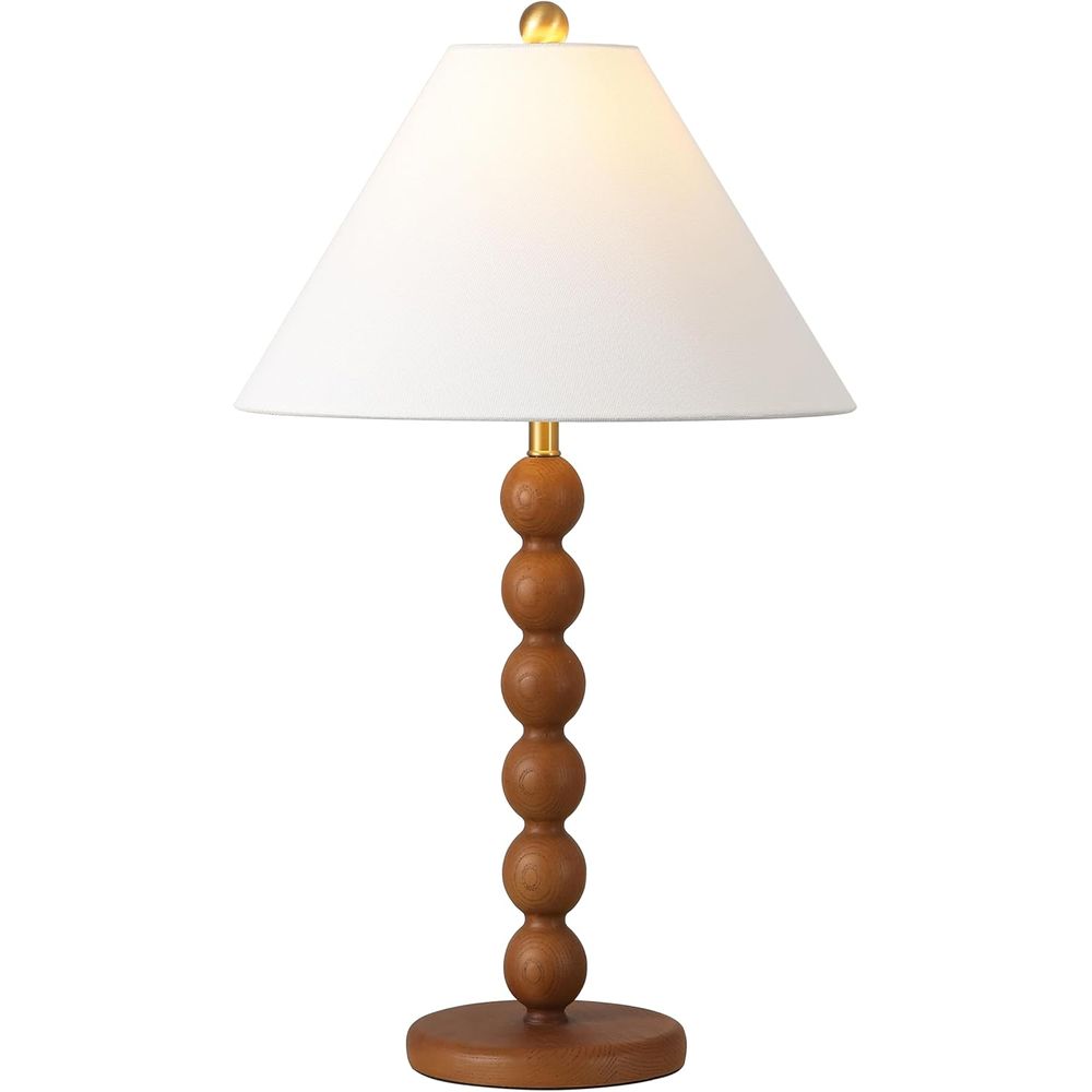 Home Office Lamp - โคมไฟตั้งโต๊ะทรงกลมเรซิ่นสีน้ำตาลธรรมชาติ ขนาด 27 นิ้ว พร้อมหลอดไฟ LED