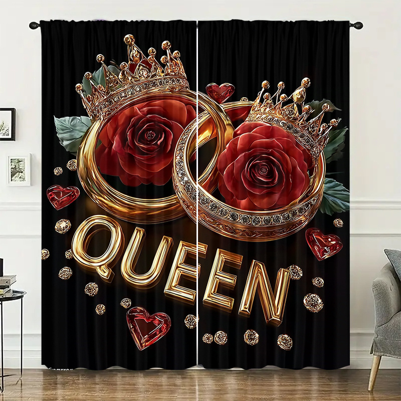 English Home Office - ผ้าม่านลายตัวอักษรภาษาอังกฤษ Crown Rose Ring ติดตั้งโดยใช้วิธีการใช้รางแบบ Pocket