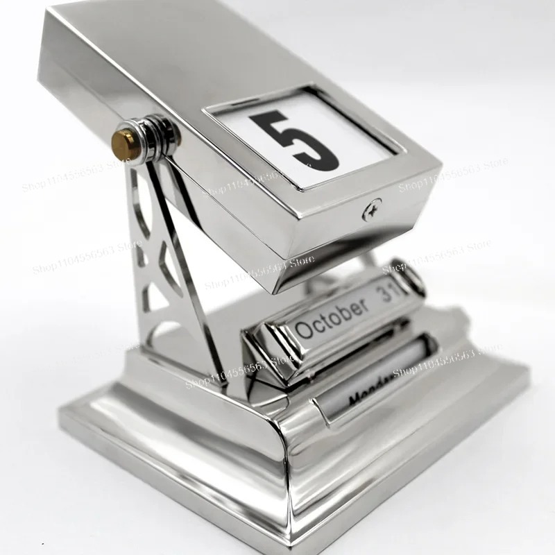 English Home Office - ปฏิทินตั้งโต๊ะแบบพลิกได้ตลอดกาลที่สร้างสรรค์ – งานฝีมือโลหะอเนกประสงค์ สองภาษา (รัสเซีย/อังกฤษ) สำหรับสำนักงานและบ้าน