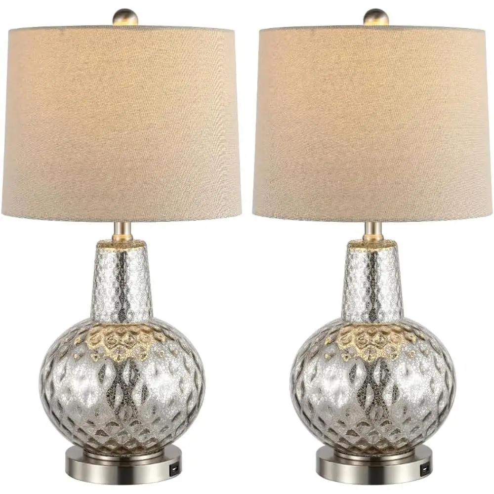 Home Office Lamp - โคมไฟตั้งโต๊ะ LED สีเงิน/สีงาช้างขนาด 24 นิ้วสำหรับห้องนอน ห้องนั่งเล่น