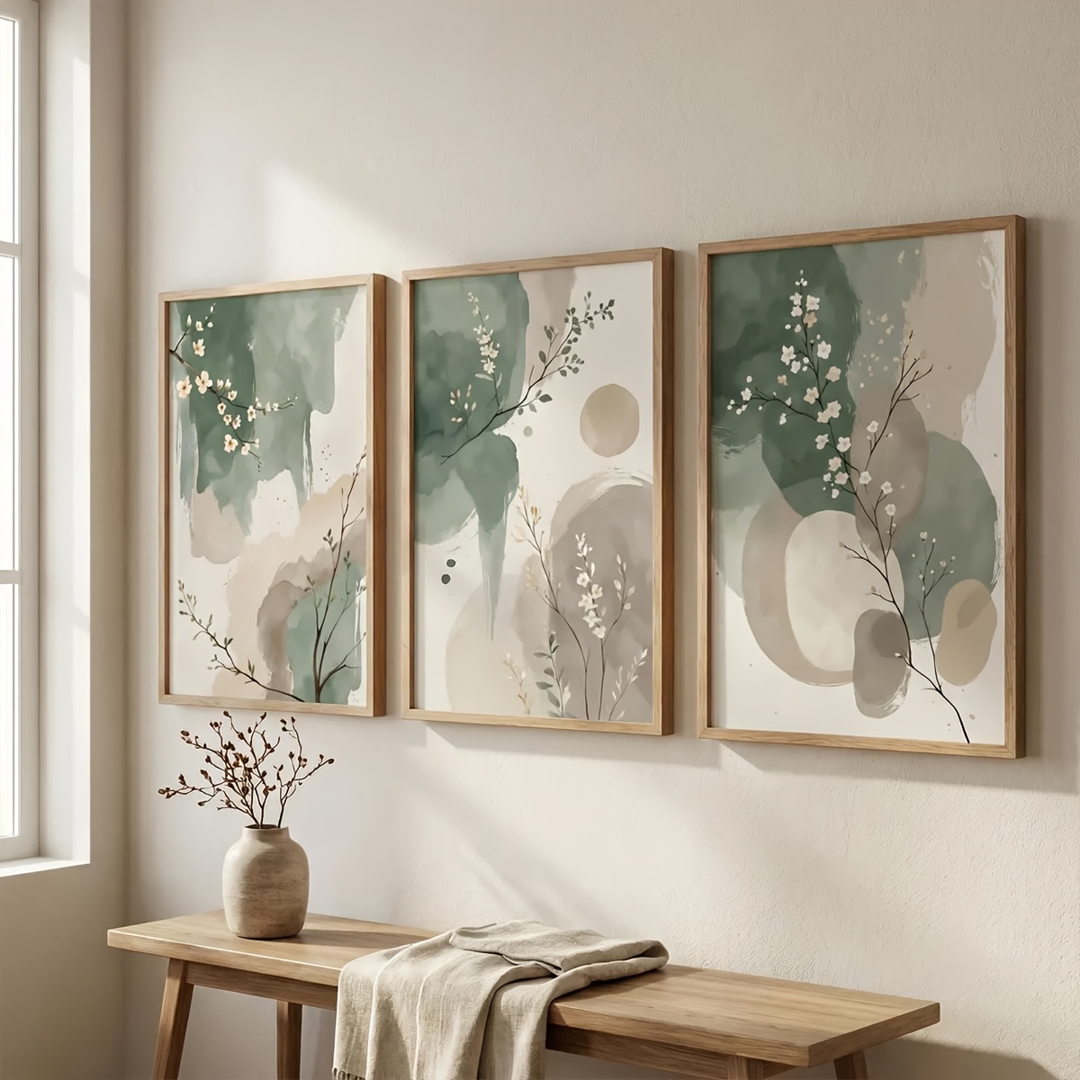 ภาพพิมพ์บนผ้าใบลายใบไม้สไตล์ญี - Home Office Image บทวิจารณ์และราคา