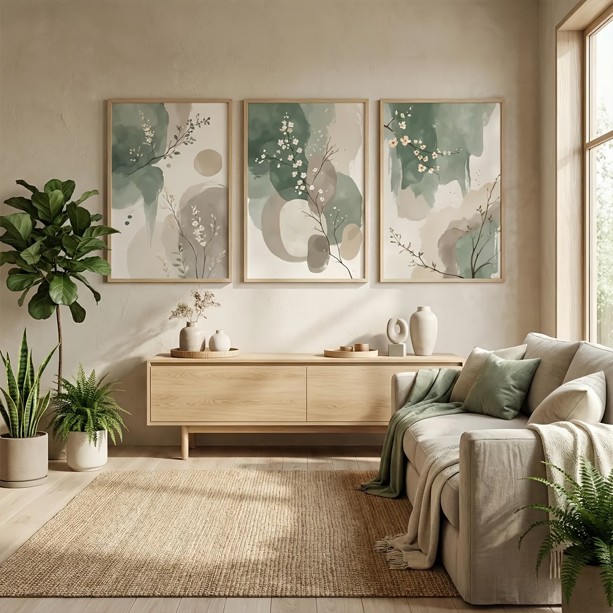 ภาพพิมพ์บนผ้าใบลายใบไม้สไตล์ญี - Home Office Image บทวิจารณ์และราคา
